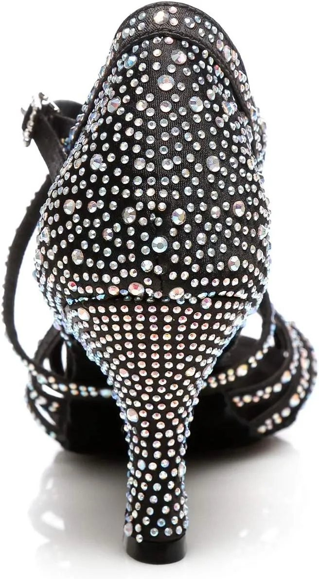 Minishion Women's Rhinestone Dance Shoes Ankle Strap Latin Salsa Dancing Heels