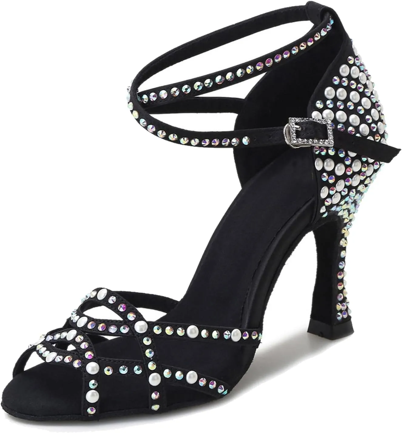 Minishion Women's Rhinestone Dance Shoes Ankle Strap Latin Salsa Dancing Heels