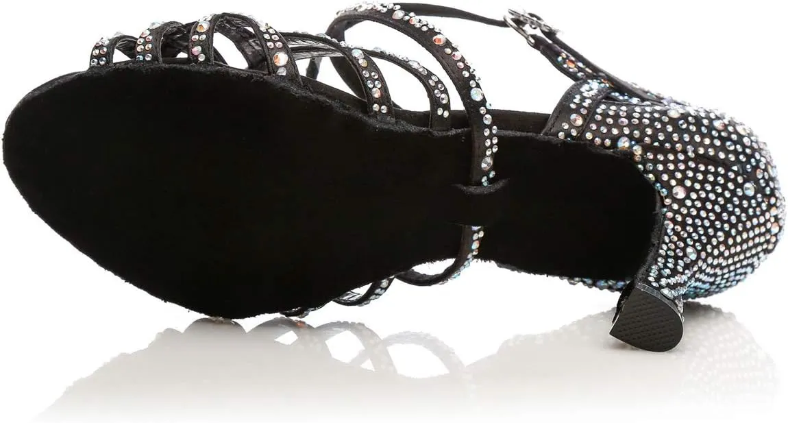 Minishion Women's Rhinestone Dance Shoes Ankle Strap Latin Salsa Dancing Heels