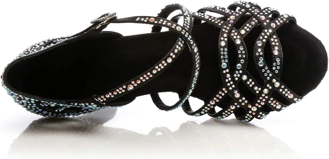 Minishion Women's Rhinestone Dance Shoes Ankle Strap Latin Salsa Dancing Heels