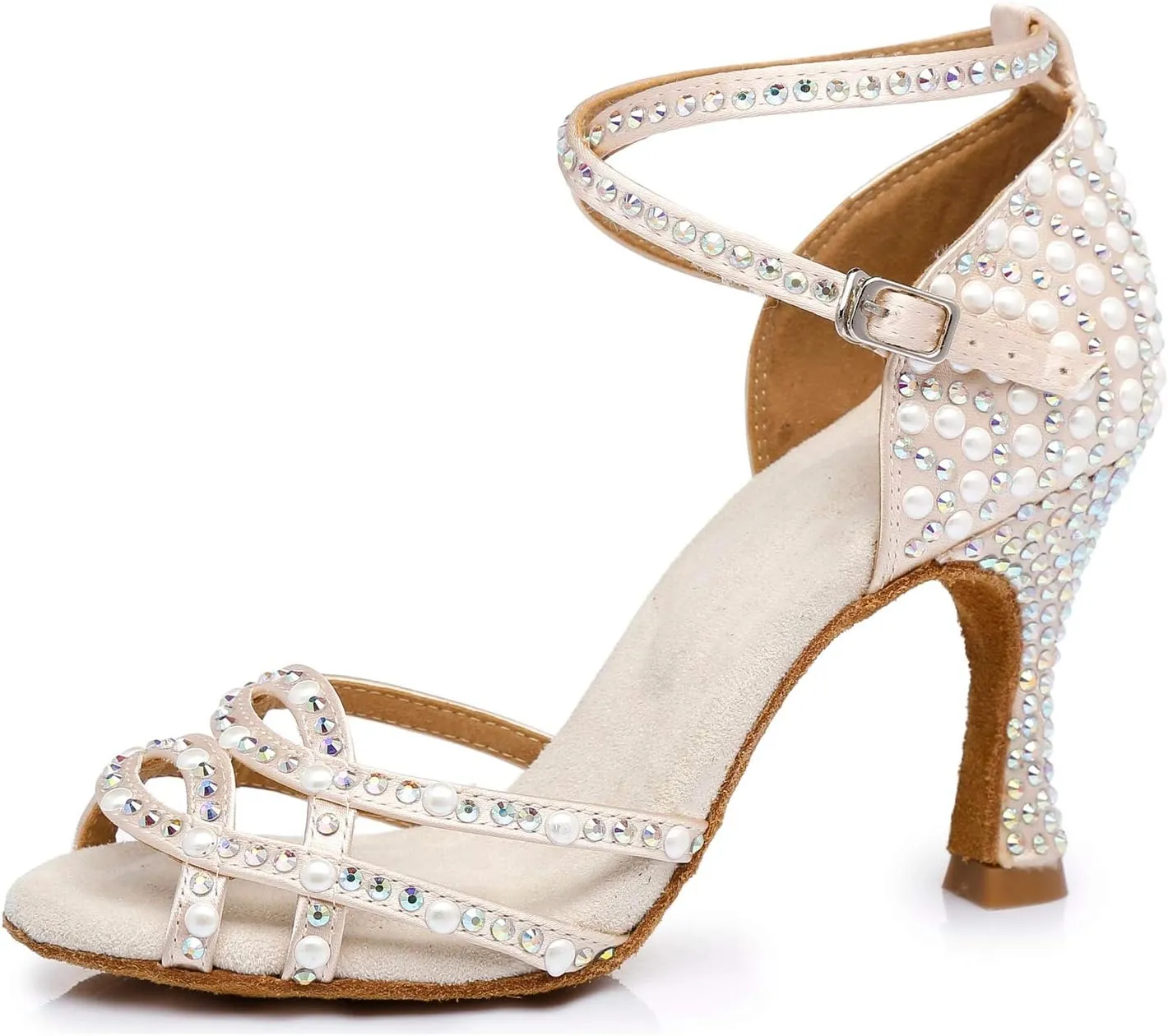 Minishion Women's Rhinestone Dance Shoes Ankle Strap Latin Salsa Dancing Heels