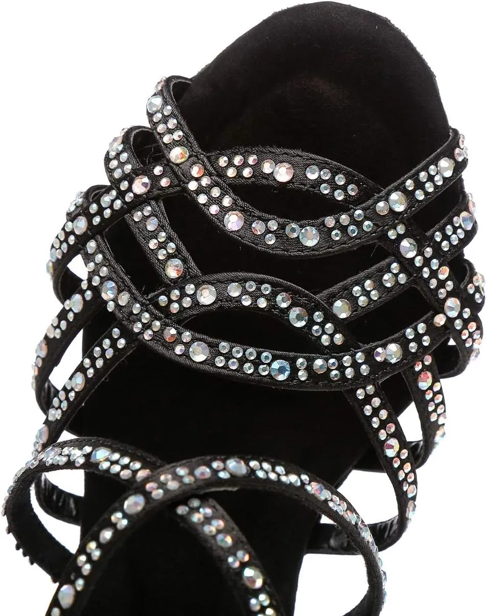 Minishion Women's Rhinestone Dance Shoes Ankle Strap Latin Salsa Dancing Heels