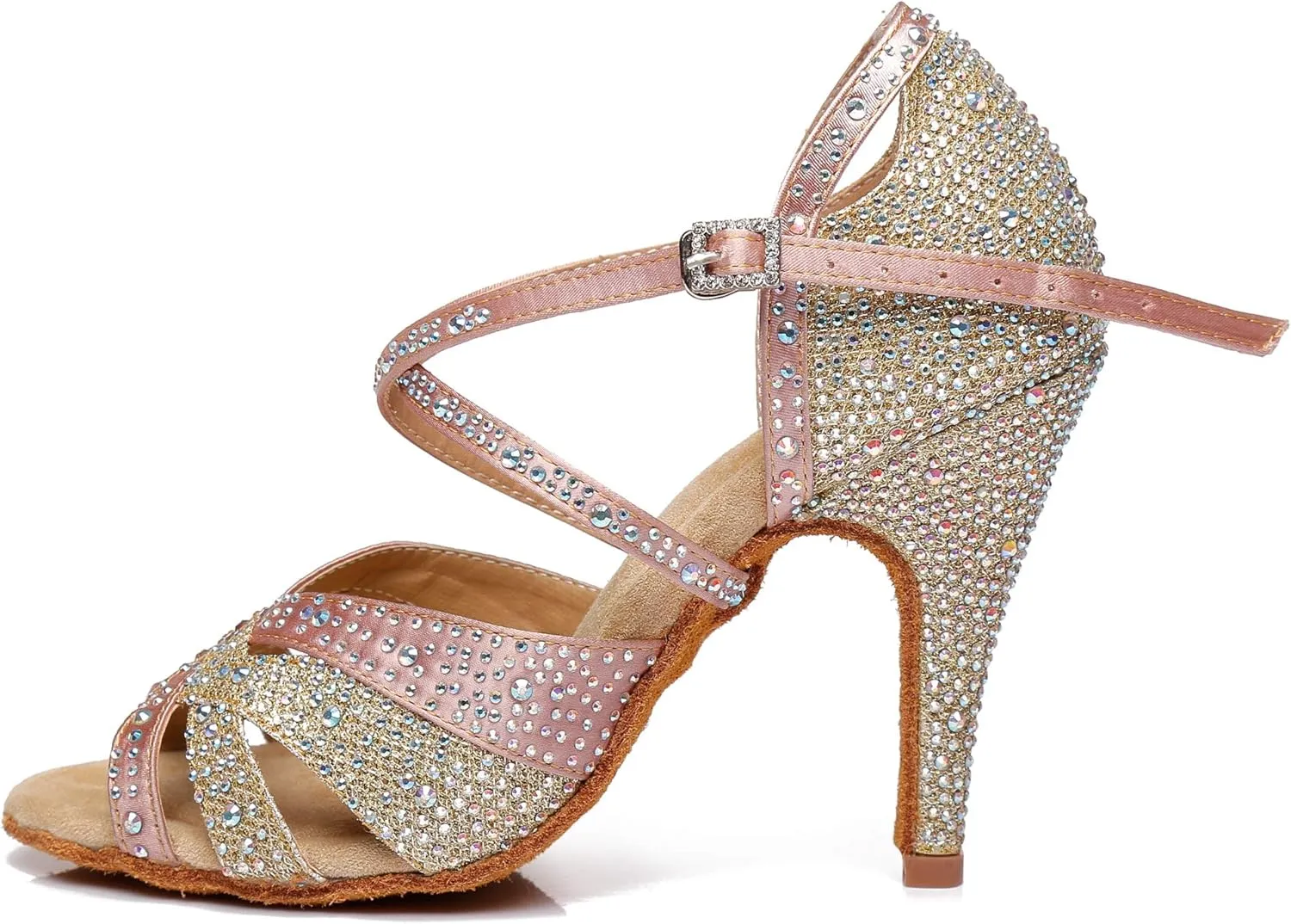 Minishion Women's Rhinestone Dance Shoes Ankle Strap Latin Salsa Dancing Heels