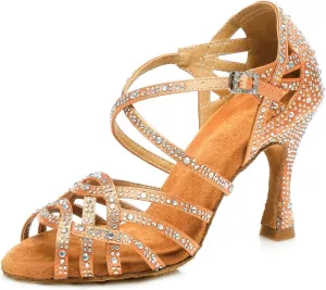 Minishion Women's Rhinestone Dance Shoes Ankle Strap Latin Salsa Dancing Heels
