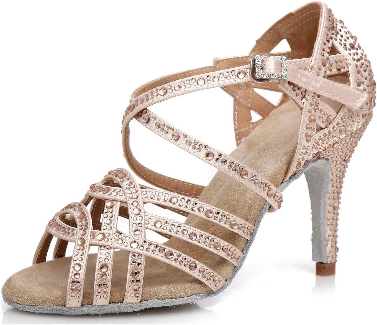 Minishion Women's Rhinestone Dance Shoes Ankle Strap Latin Salsa Dancing Heels