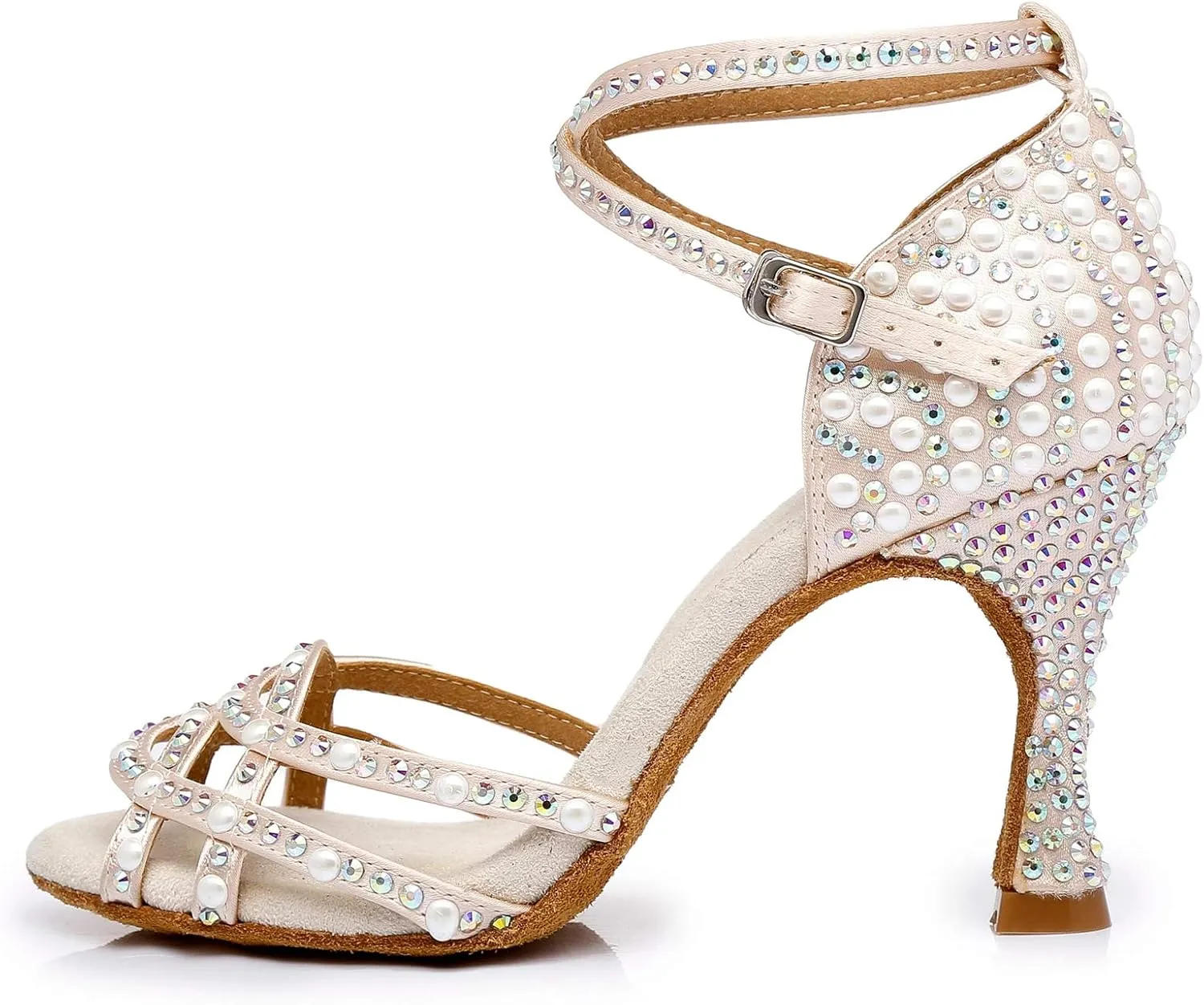 Minishion Women's Rhinestone Dance Shoes Ankle Strap Latin Salsa Dancing Heels