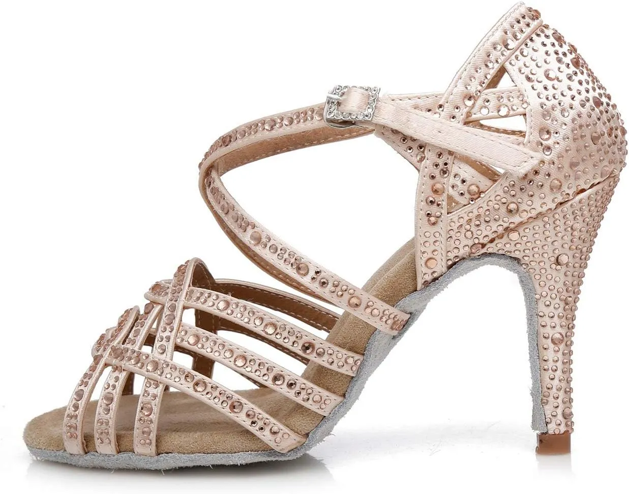 Minishion Women's Rhinestone Dance Shoes Ankle Strap Latin Salsa Dancing Heels