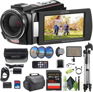 Minolta MN4K25NV 4K Ultra HD 30 Mega Pixels Night Digital Vision Video Camcorder (Black) Bundle with 128GB Memory Card   Camera Tripod   LED Light   More Accessories