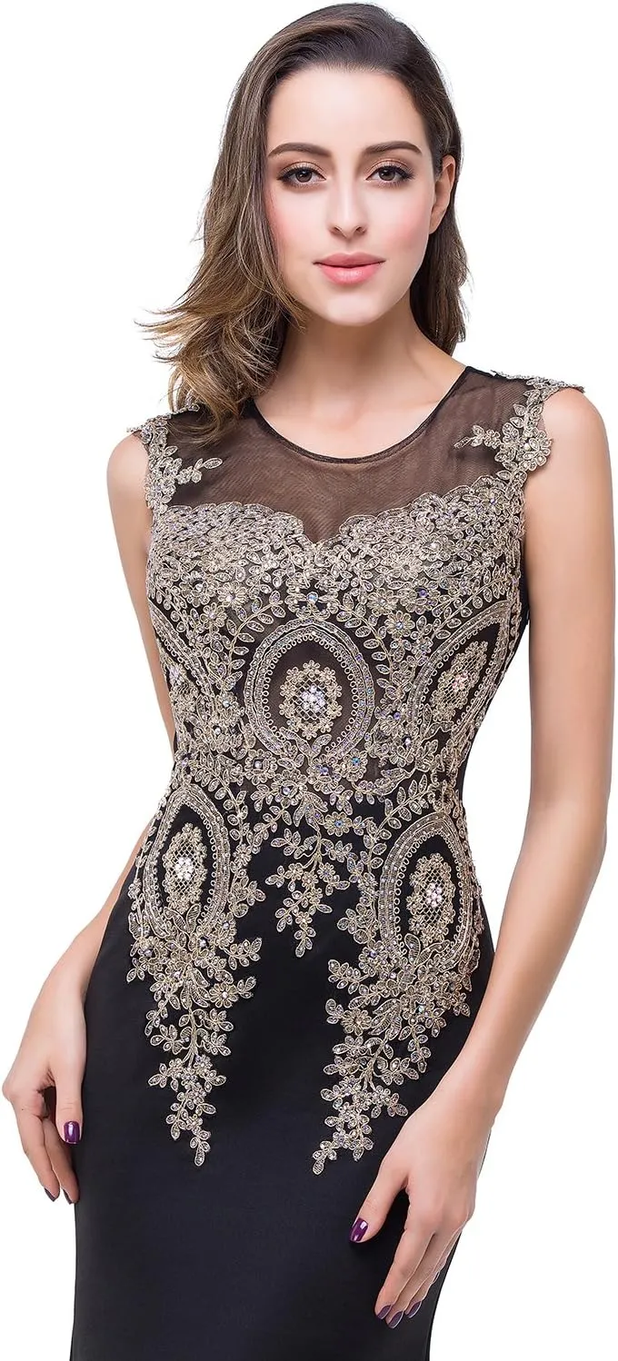 MisShow Women's Rhinestone Long Lace Formal Mermaid Evening Prom Dresses