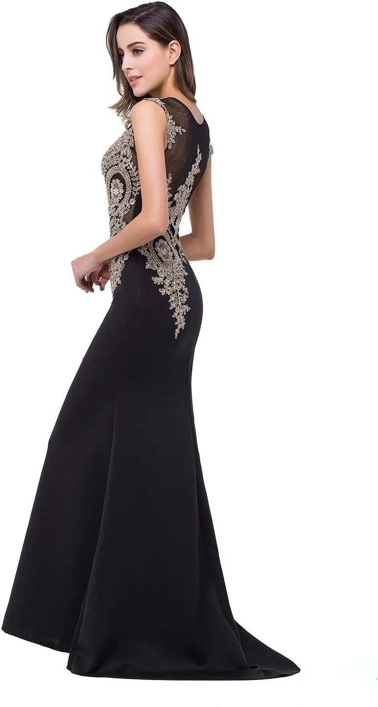 MisShow Women's Rhinestone Long Lace Formal Mermaid Evening Prom Dresses