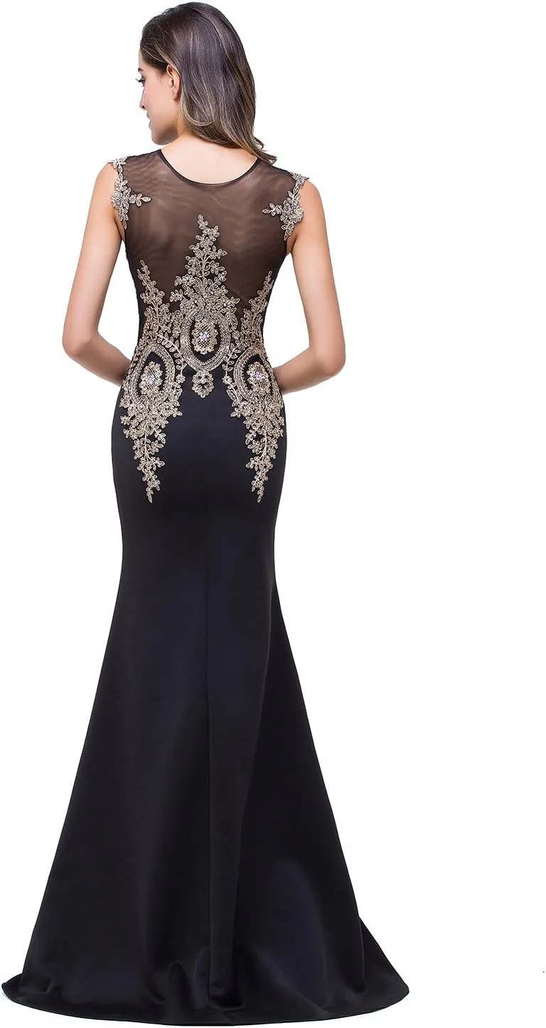 MisShow Women's Rhinestone Long Lace Formal Mermaid Evening Prom Dresses