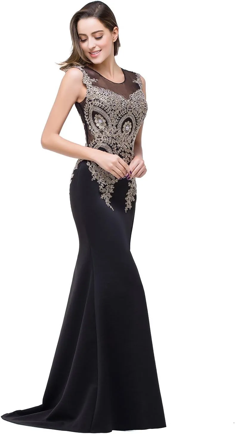 MisShow Women's Rhinestone Long Lace Formal Mermaid Evening Prom Dresses