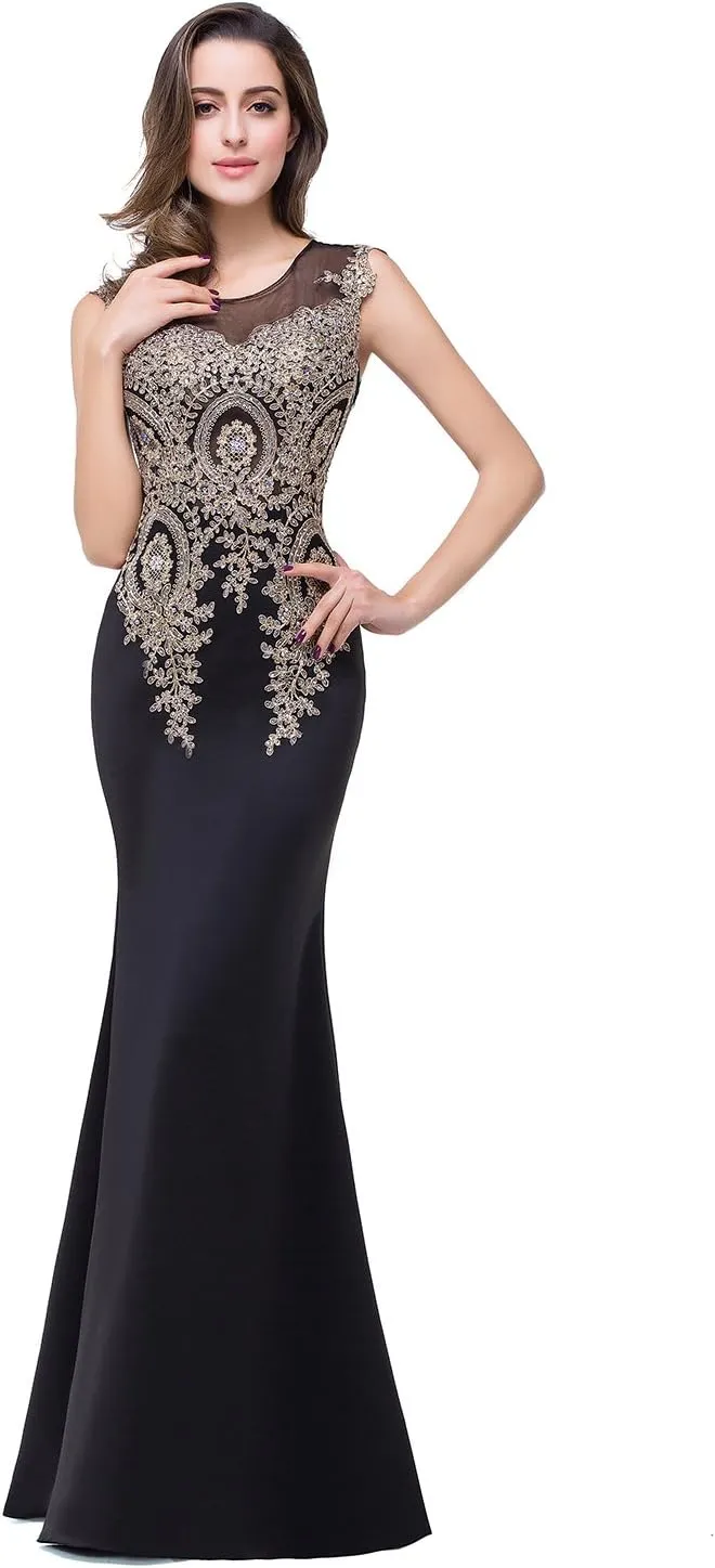 MisShow Women's Rhinestone Long Lace Formal Mermaid Evening Prom Dresses