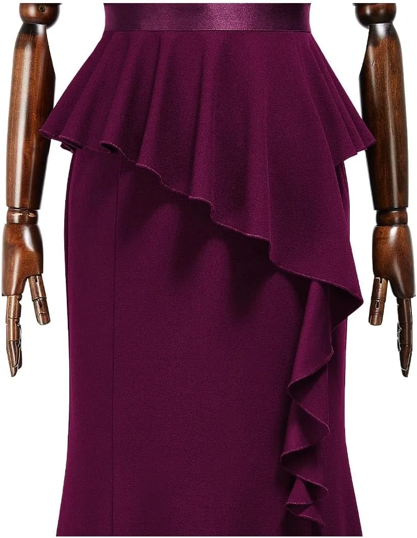 MISSMAY Women's Elegant Floral Lace Ruffle Split Cocktail Party Long Dress