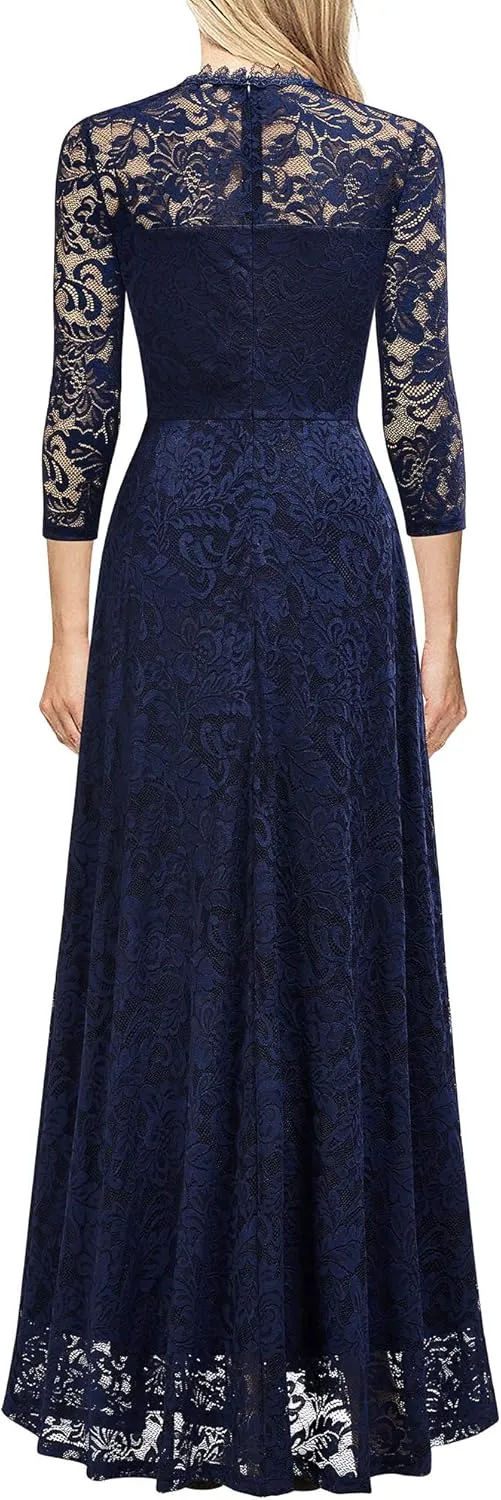 MISSMAY Women's Formal Floral Lace 2/3 Sleeves Bridesmaid Party Maxi Dress