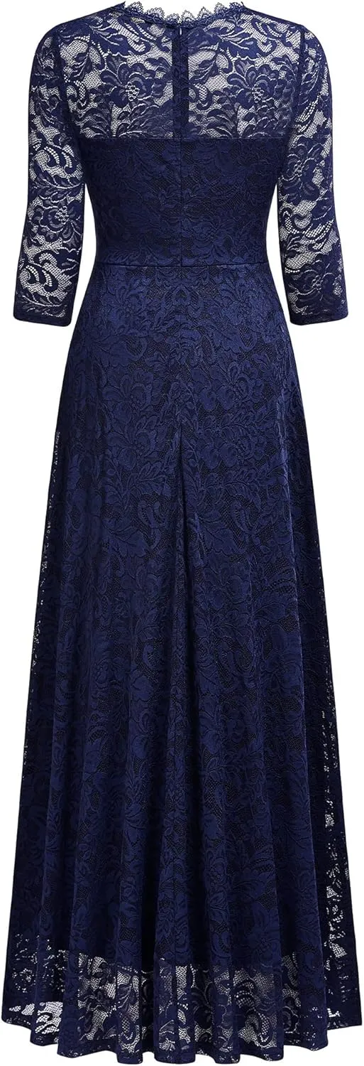 MISSMAY Women's Formal Floral Lace 2/3 Sleeves Bridesmaid Party Maxi Dress