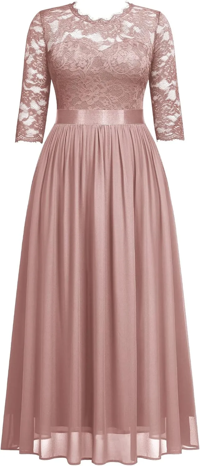 Miusol Women's Formal Floral Lace Plus Size Wedding Maxi Dress