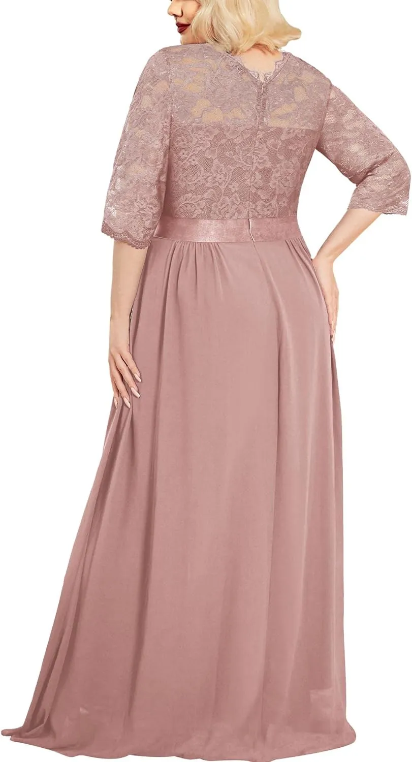 Miusol Women's Formal Floral Lace Plus Size Wedding Maxi Dress