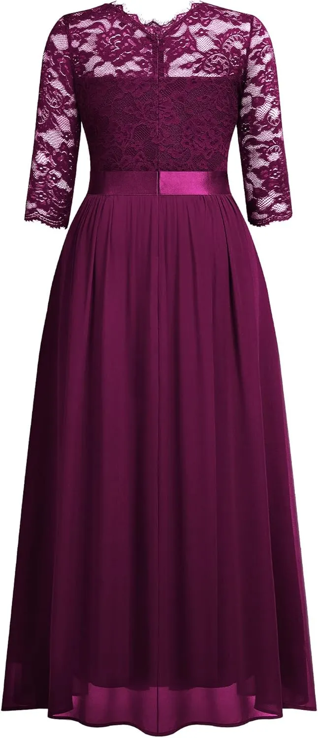 Miusol Women's Formal Floral Lace Plus Size Wedding Maxi Dress
