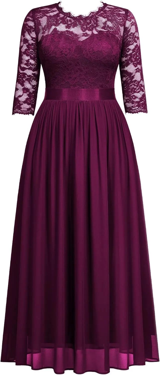 Miusol Women's Formal Floral Lace Plus Size Wedding Maxi Dress