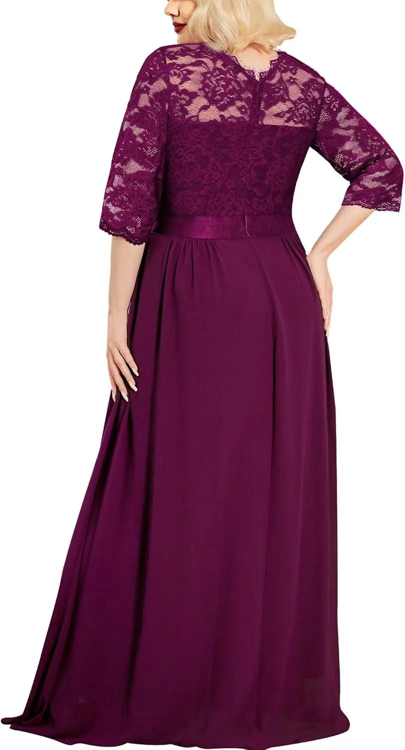 Miusol Women's Formal Floral Lace Plus Size Wedding Maxi Dress
