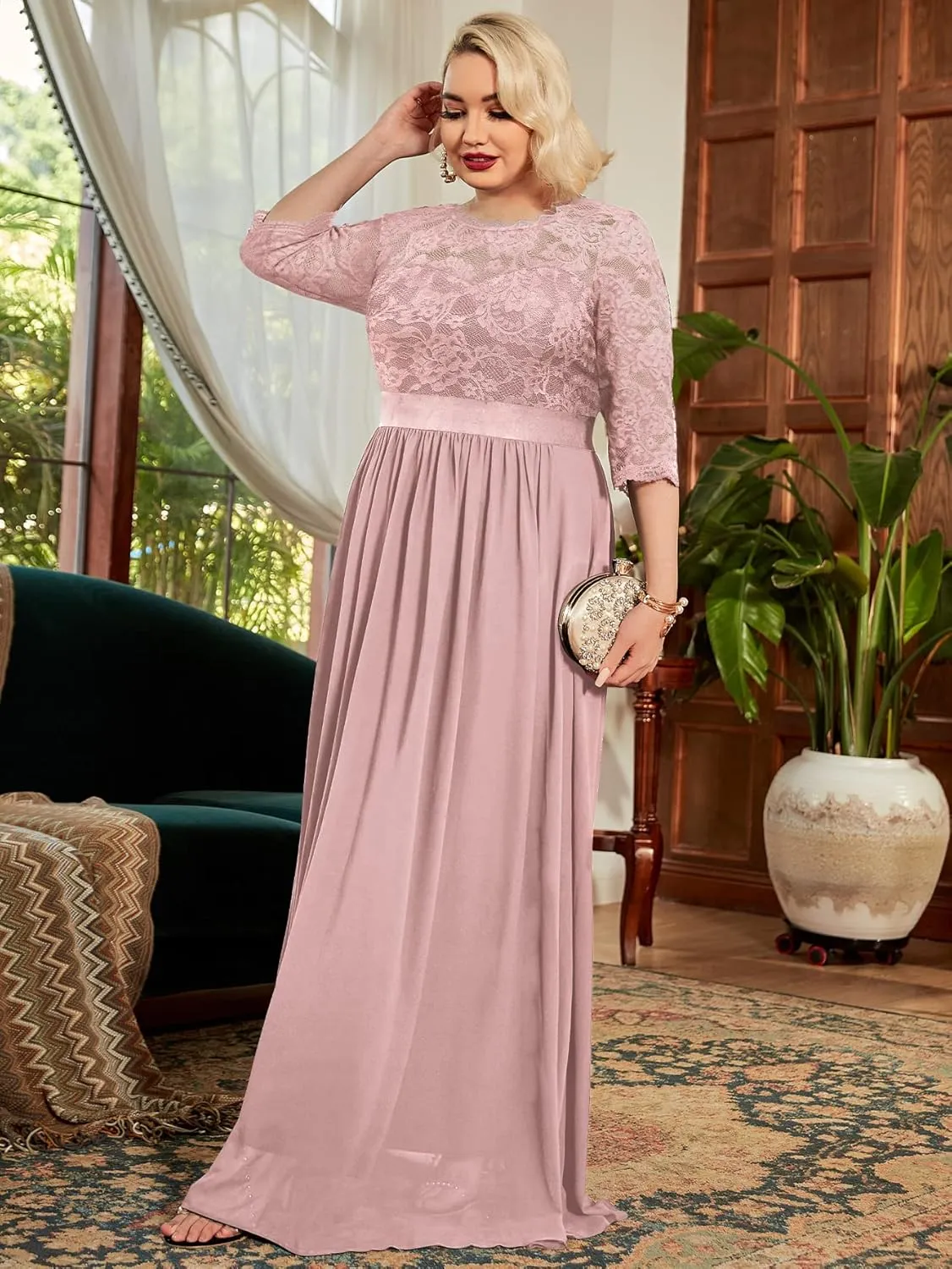 Miusol Women's Formal Floral Lace Plus Size Wedding Maxi Dress