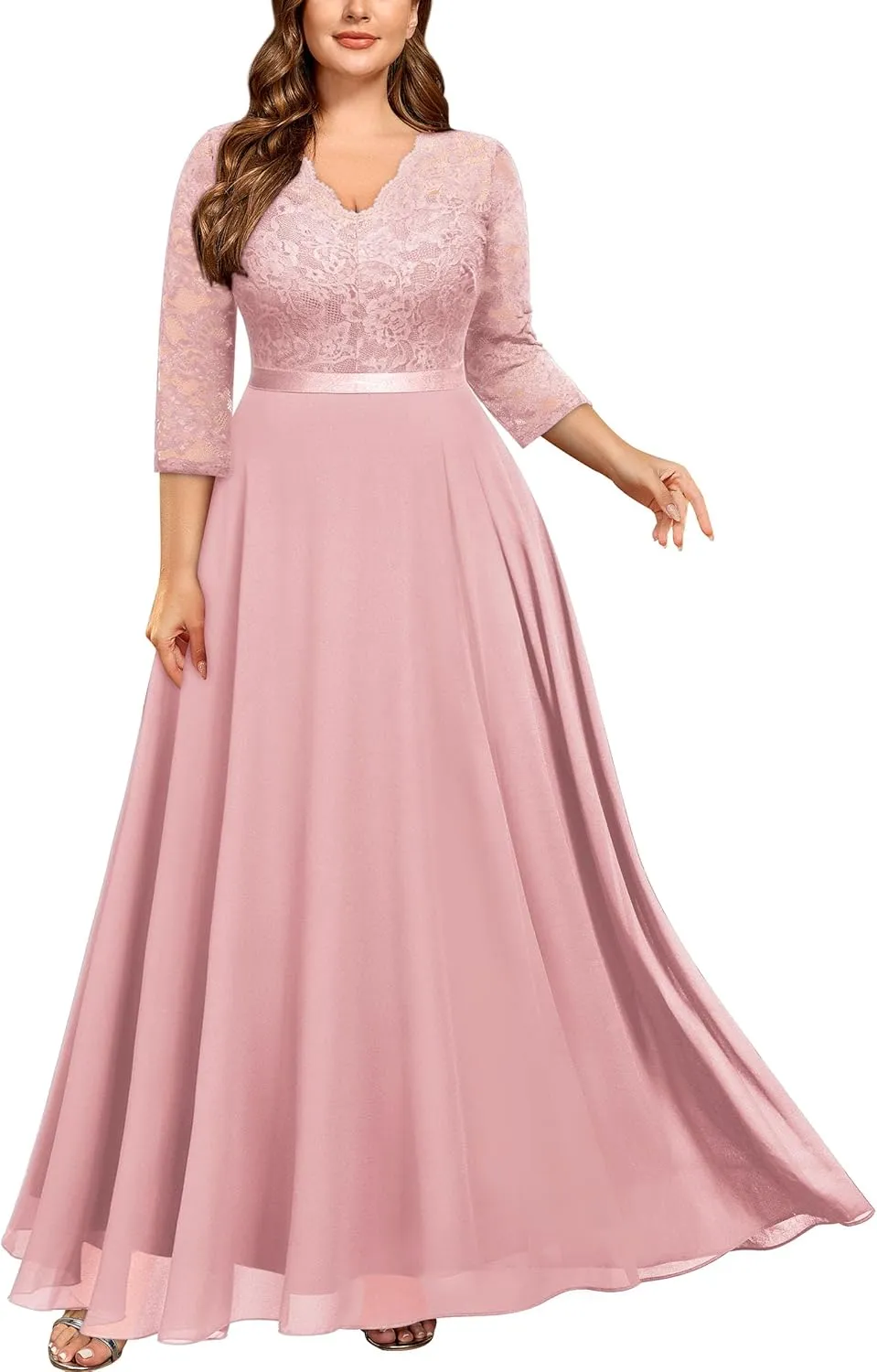 Miusol Women's Formal Floral Lace V Neck Plus Size Bridesmaid Party Maxi Dress