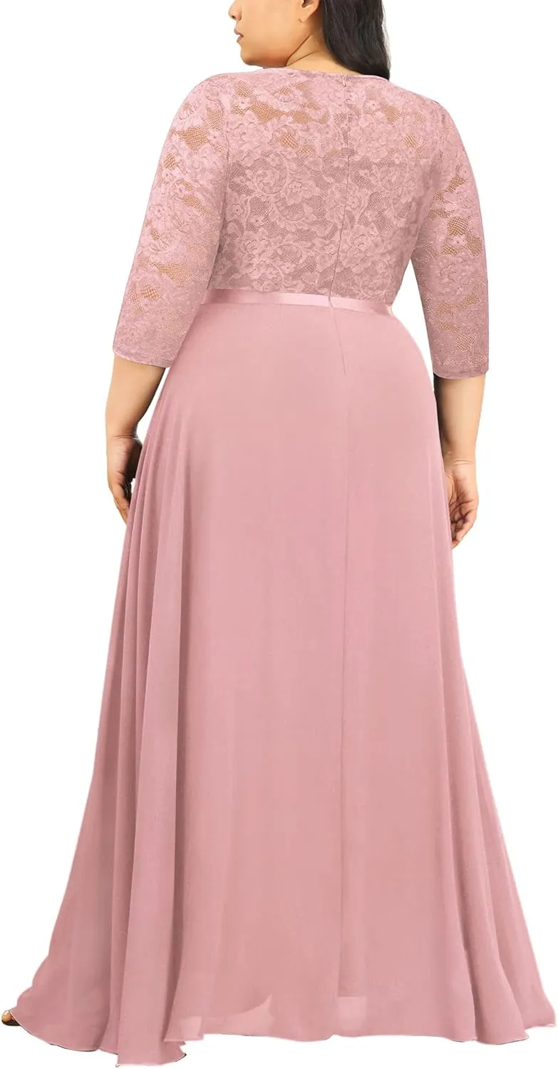 Miusol Women's Formal Floral Lace V Neck Plus Size Bridesmaid Party Maxi Dress