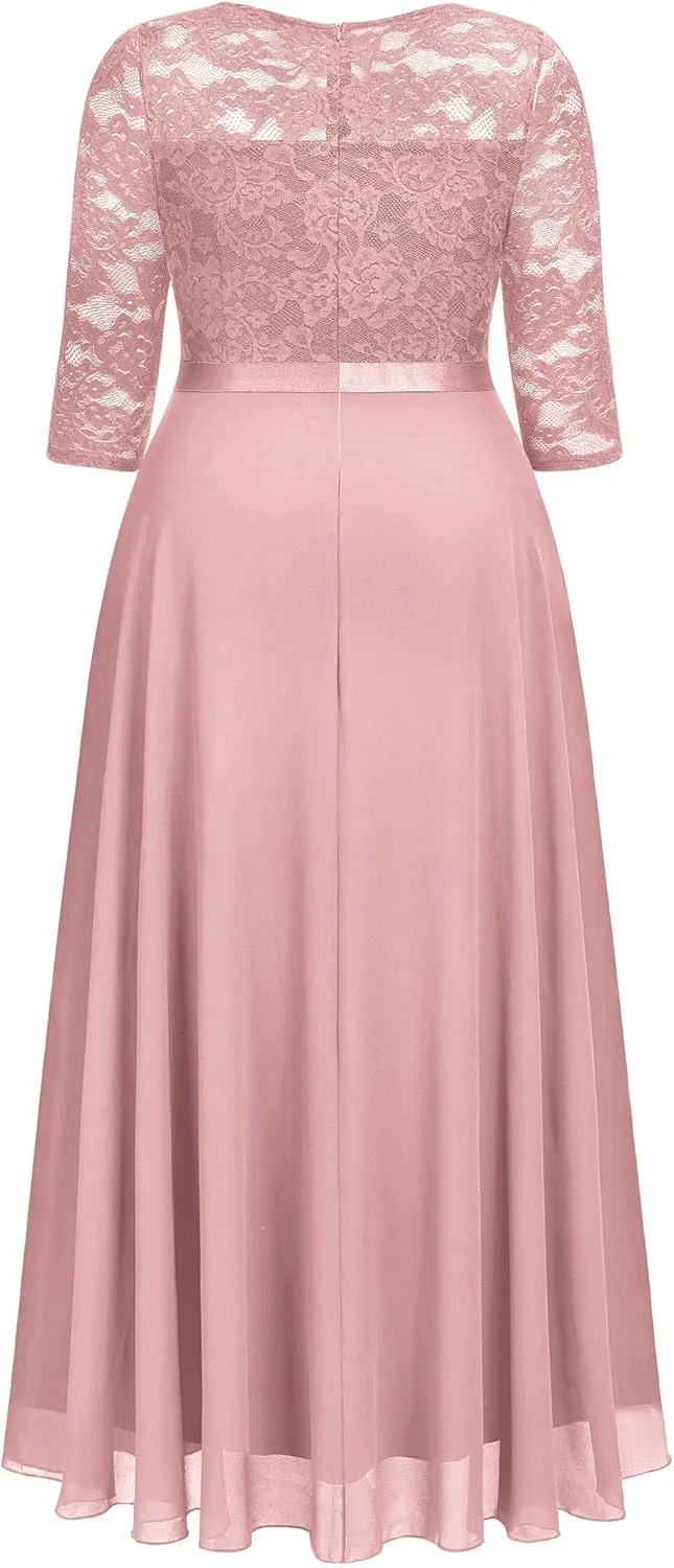 Miusol Women's Formal Floral Lace V Neck Plus Size Bridesmaid Party Maxi Dress
