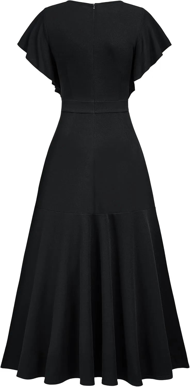Miusol Women's Formal V Neck Ruffle Split Evening Party Long Dress