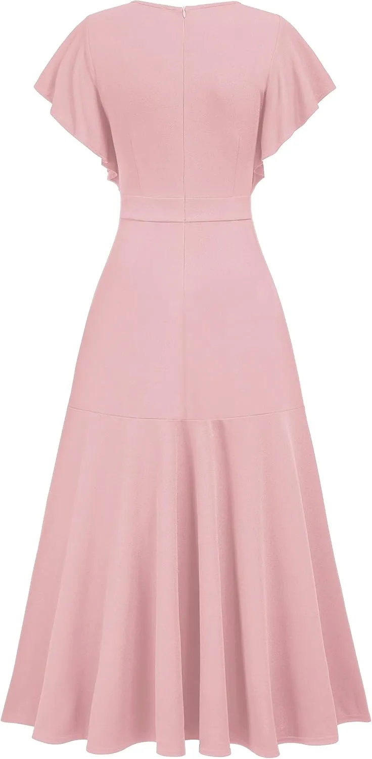 Miusol Women's Formal V Neck Ruffle Split Evening Party Long Dress