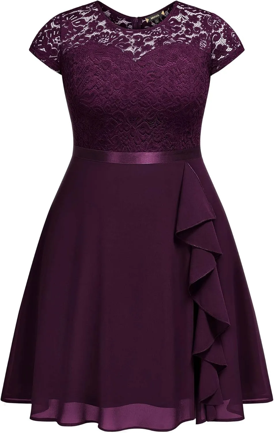 Miusol Women's Plus Size Ruffle Floral Lace Contrast Chiffon Formal Bridesmaid Party A-Line Cocktail Dress