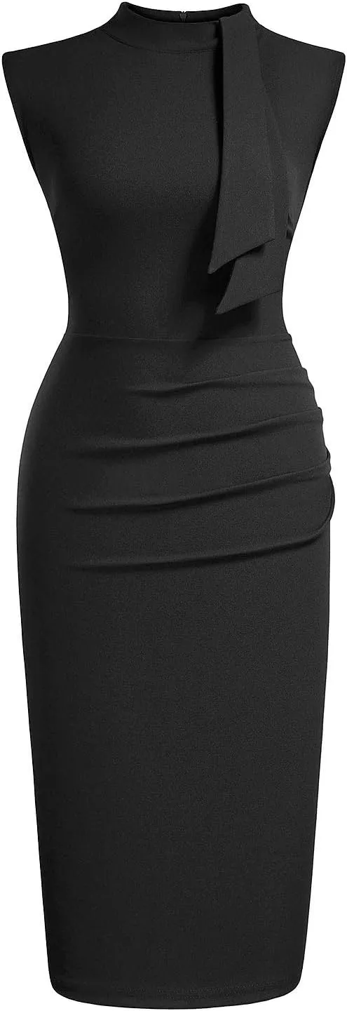 Miusol Women's Retro 1950s Style Half Collar Ruffle Cocktail Pencil Dress