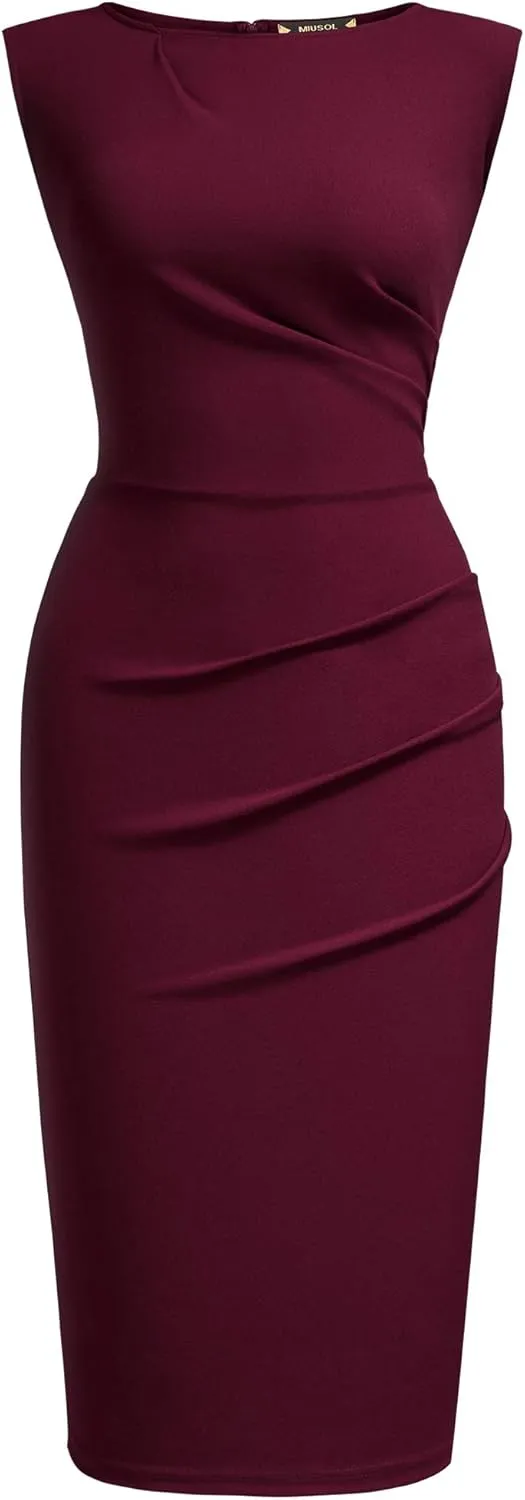 Miusol Women's Retro Ruffle Style Slim Work Pencil Dress