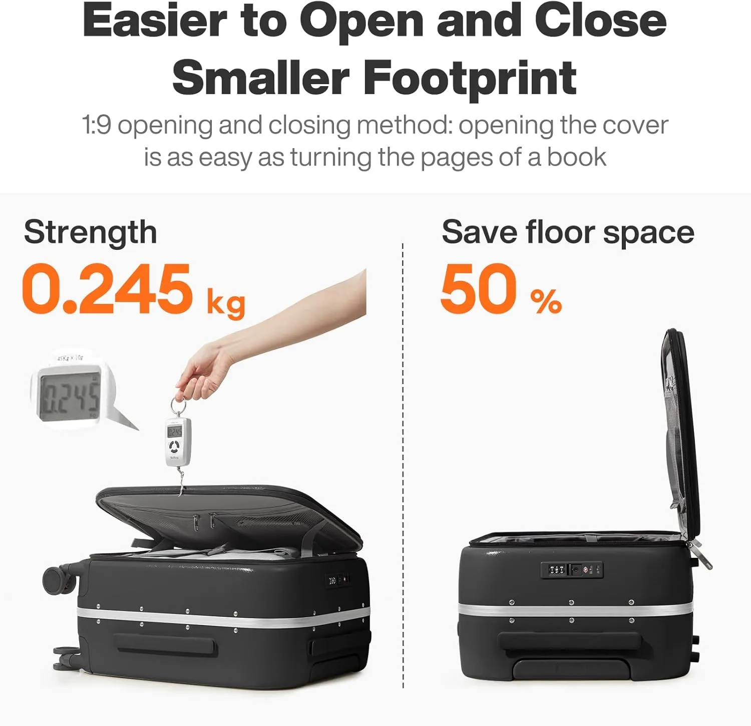 mixi 20 Inch Carry On Luggage 22x14x9 Airline Approved PC Hard Shell Suitcase Top Opening Aluminum Frame Travel Suitcases with Wheels, Blcak