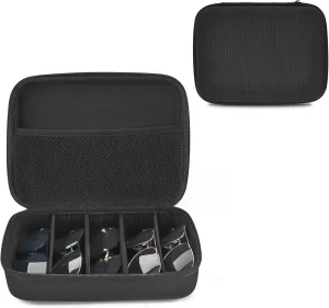 Mkono Travel Sunglasses Organizer Glasses Case Multiple Pairs with Adjustable Slots Portable Eyeglasses Case Storage Box for Men Women, Medium, Black