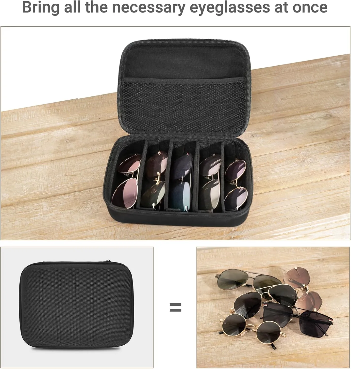 Mkono Travel Sunglasses Organizer Glasses Case Multiple Pairs with Adjustable Slots Portable Eyeglasses Case Storage Box for Men Women, Medium, Black