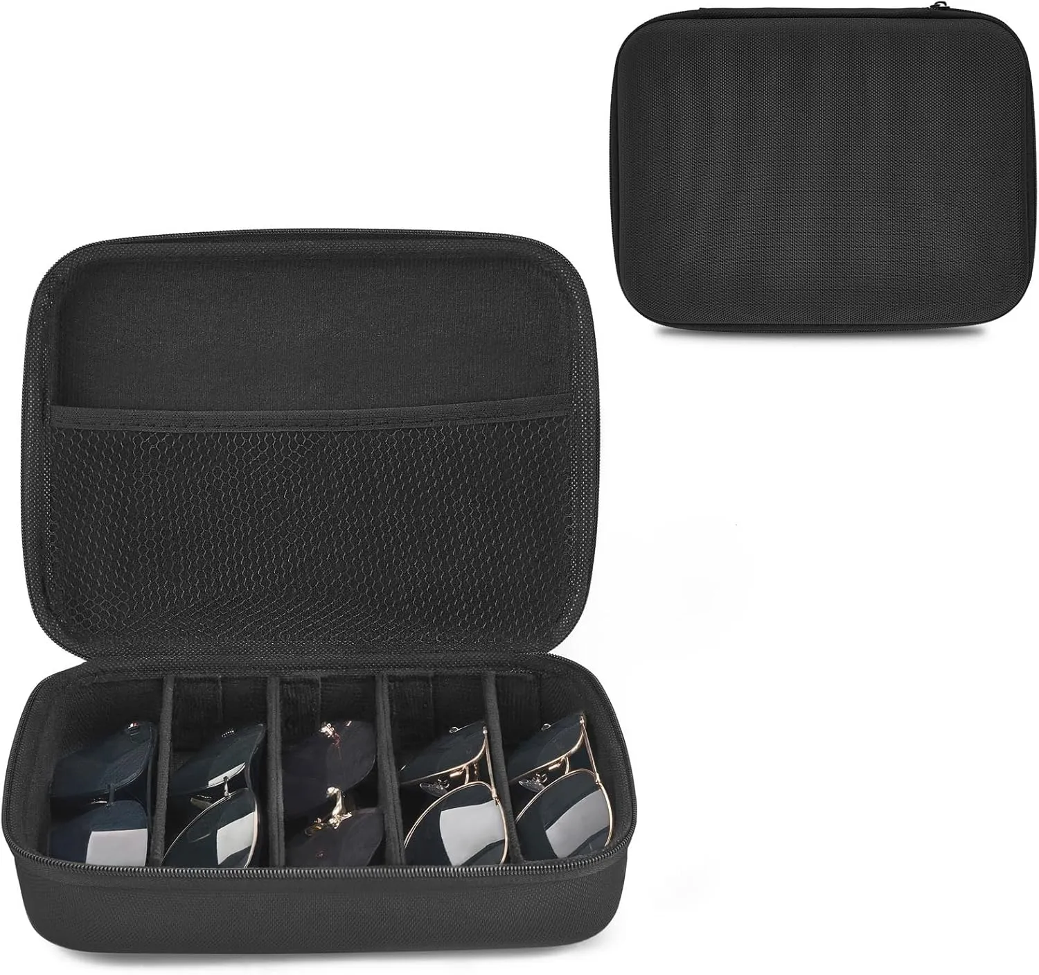 Mkono Travel Sunglasses Organizer Glasses Case Multiple Pairs with Adjustable Slots Portable Eyeglasses Case Storage Box for Men Women, Medium, Black