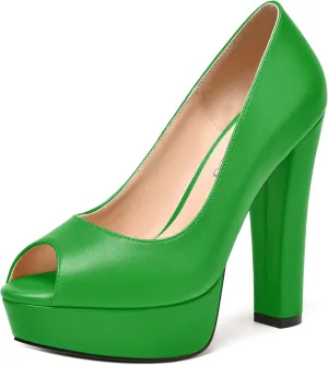 MODENCOCO Womens Fashion Platform Slip On Sexy Matte Evening Peep Toe Block High Heel Pumps Shoes 5 Inch