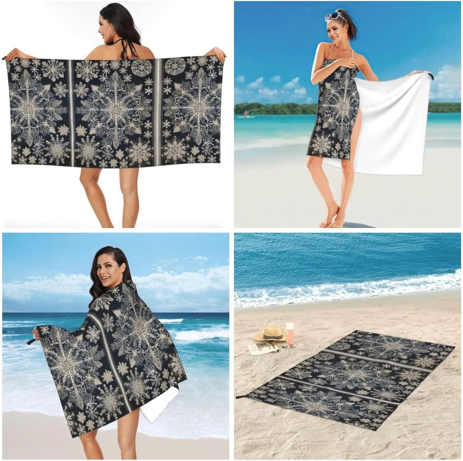Modern Floral Print Premium Compact Microfiber Travel Towel-Featherlight & Quick Dry,Sand-Resistant Beach Towel for Swimming,Camping,Vacation Essentials with Carry Pouch