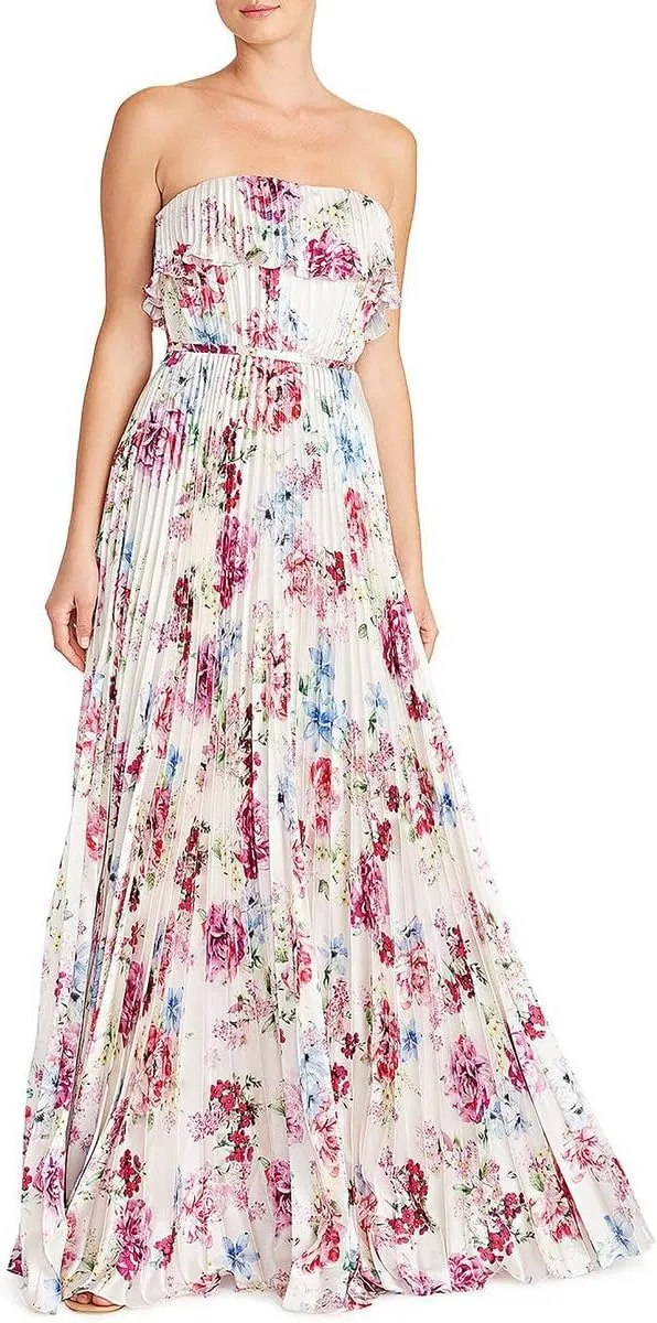 MONIQUE LHUILLIER ML Womens Satin Floral Print Evening Dress