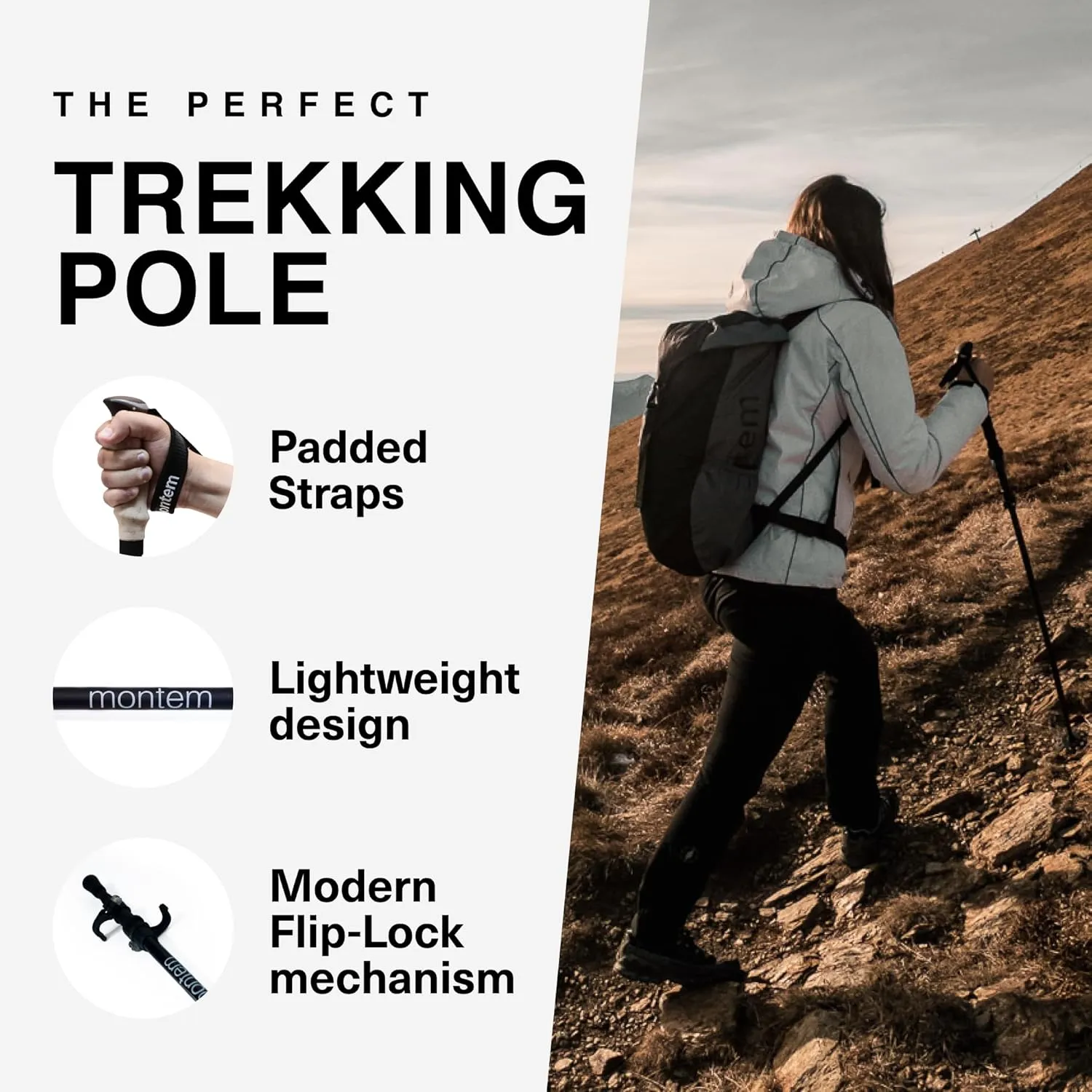 Montem Ultra Light 100% Carbon Fiber Trekking, Walking, and Hiking Poles - One Pair (2 Poles) - Ultra Light, Quick Locking, Foldable, Weather-Resistant and Ultra Durable
