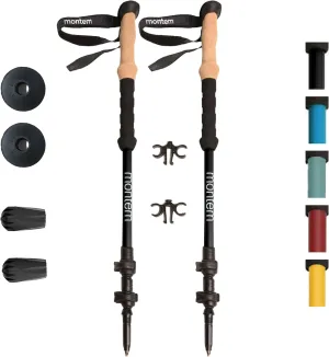 Montem Ultra Light 100% Carbon Fiber Trekking, Walking, and Hiking Poles - One Pair (2 Poles) - Ultra Light, Quick Locking, Foldable, Weather-Resistant and Ultra Durable