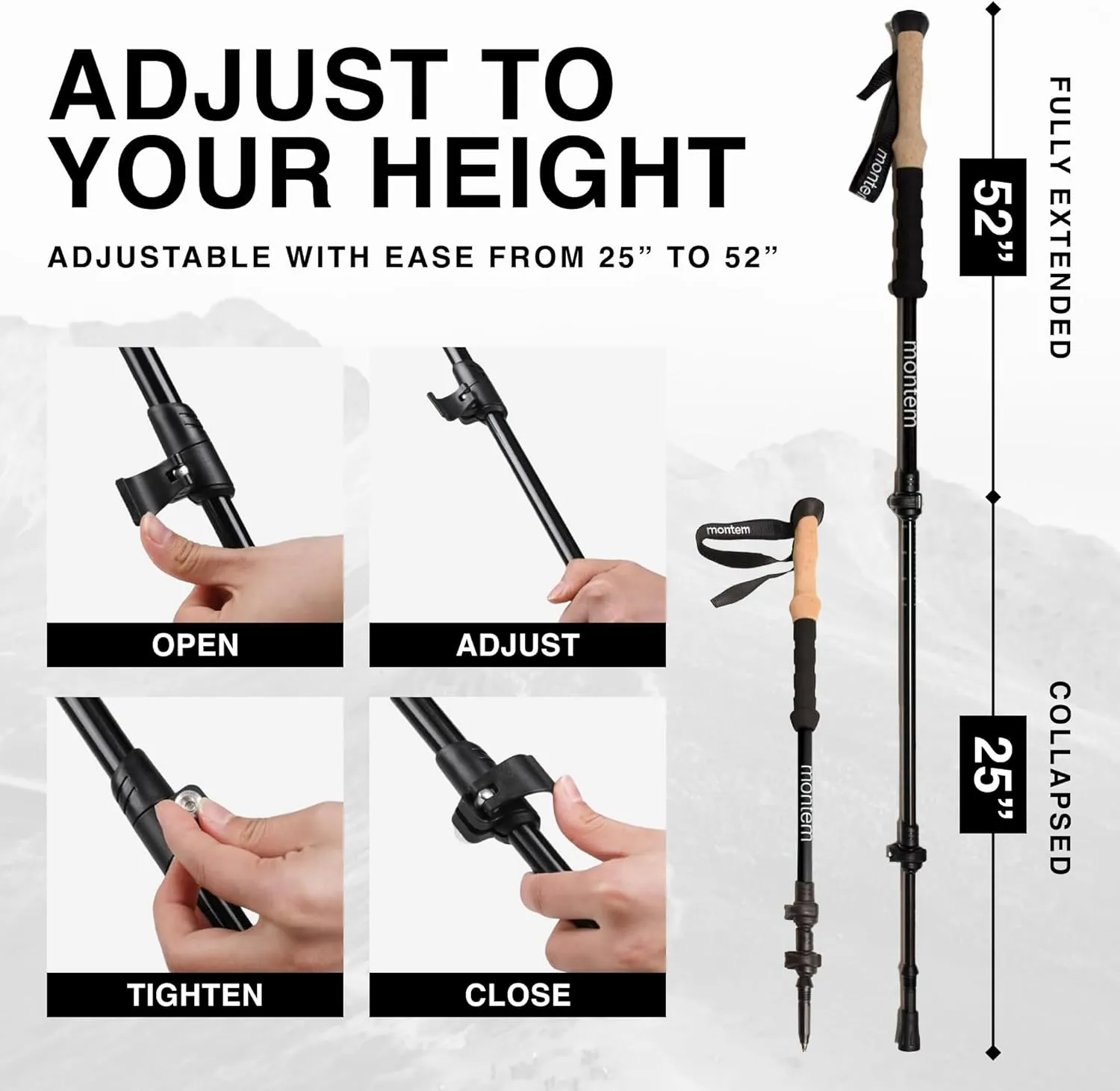 Montem Ultra Light 100% Carbon Fiber Trekking, Walking, and Hiking Poles - One Pair (2 Poles) - Ultra Light, Quick Locking, Foldable, Weather-Resistant and Ultra Durable
