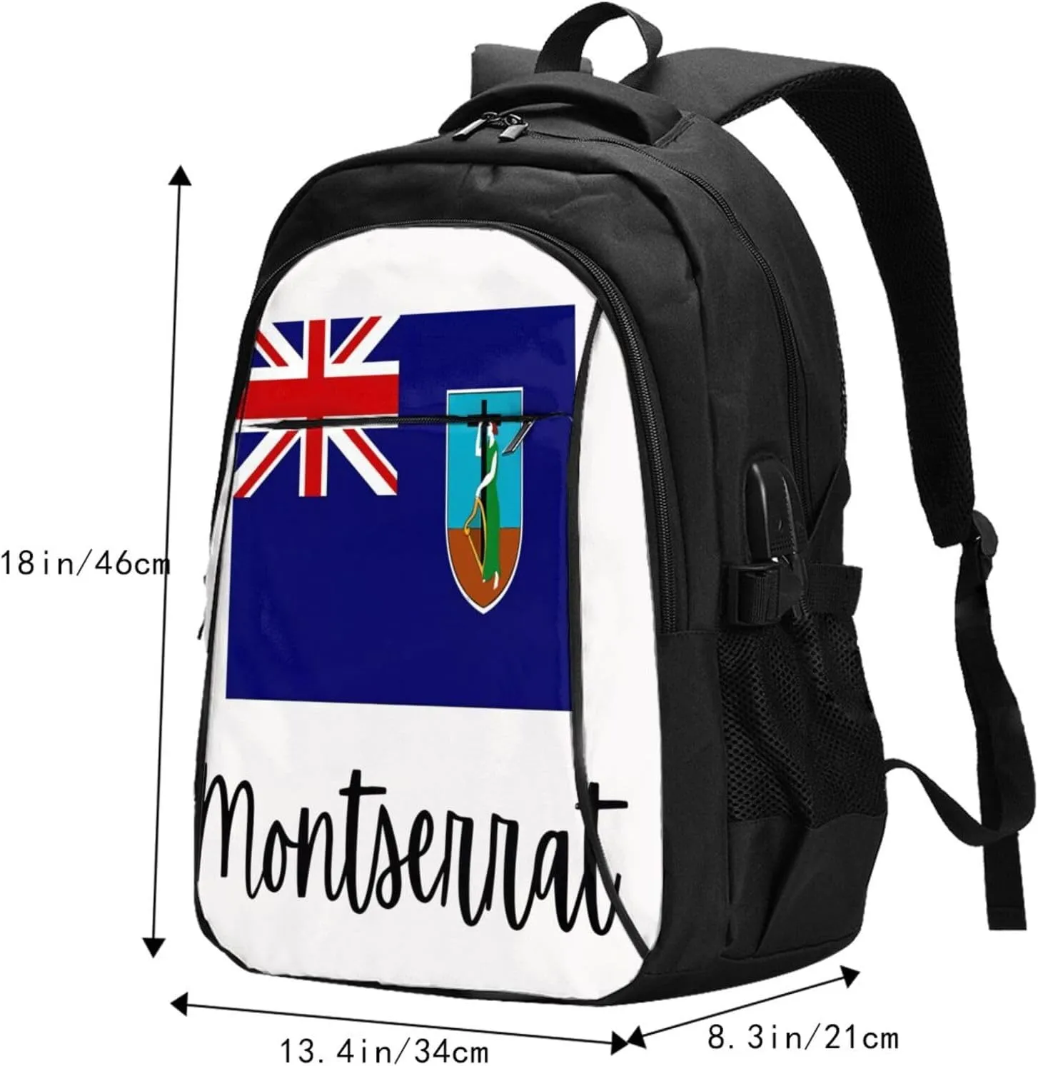 Montserrat Pride Flag Business Laptop Backpack Travel Backpacks Outdoor Rucksack Large Bag Daypack with USB Charging Port Multi-Pocket for Hiking Camping