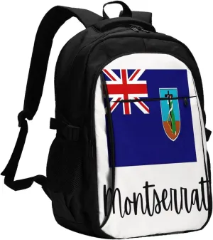 Montserrat Pride Flag Business Laptop Backpack Travel Backpacks Outdoor Rucksack Large Bag Daypack with USB Charging Port Multi-Pocket for Hiking Camping
