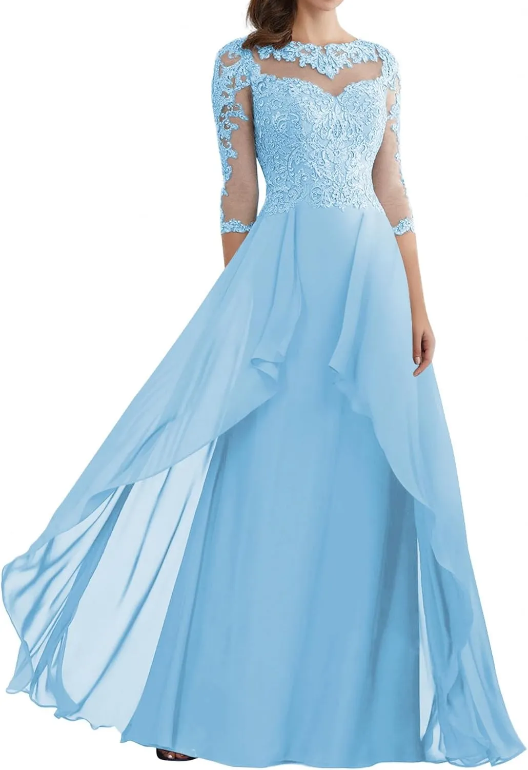 Mother of The Bride Dresses for Wedding Lace Evening Dress with Sleeves Long Formal Gowns for Women