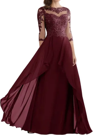 Mother of The Bride Dresses for Wedding Lace Evening Dress with Sleeves Long Formal Gowns for Women