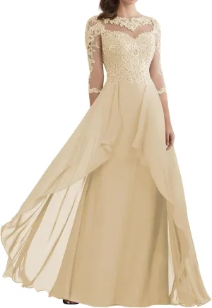 Mother of The Bride Dresses for Wedding Lace Evening Dress with Sleeves Long Formal Gowns for Women