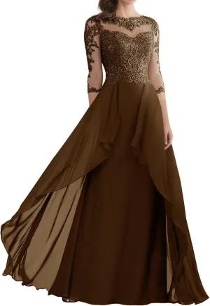 Mother of The Bride Dresses for Wedding Lace Evening Dress with Sleeves Long Formal Gowns for Women